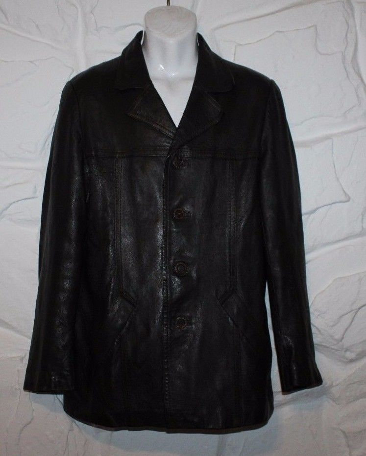 Vintage Braun Leder Aleksander Button Ausgestattet Biker Hüftlänge Casual Jacke Größe 54 von neringasvintageshop