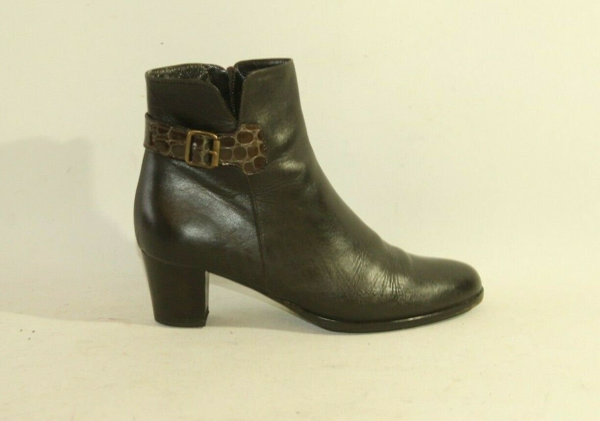 Vintage Braun Leder Cinzia Valle Zip Pointed Mid Heel Casual Stiefeletten Größe 4/37 von neringasvintageshop
