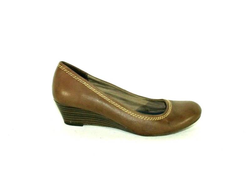 Vintage Damen Braun Variegate Leder Marco Tozzi Keilabsatz Pumps Größe 4/37 von neringasvintageshop