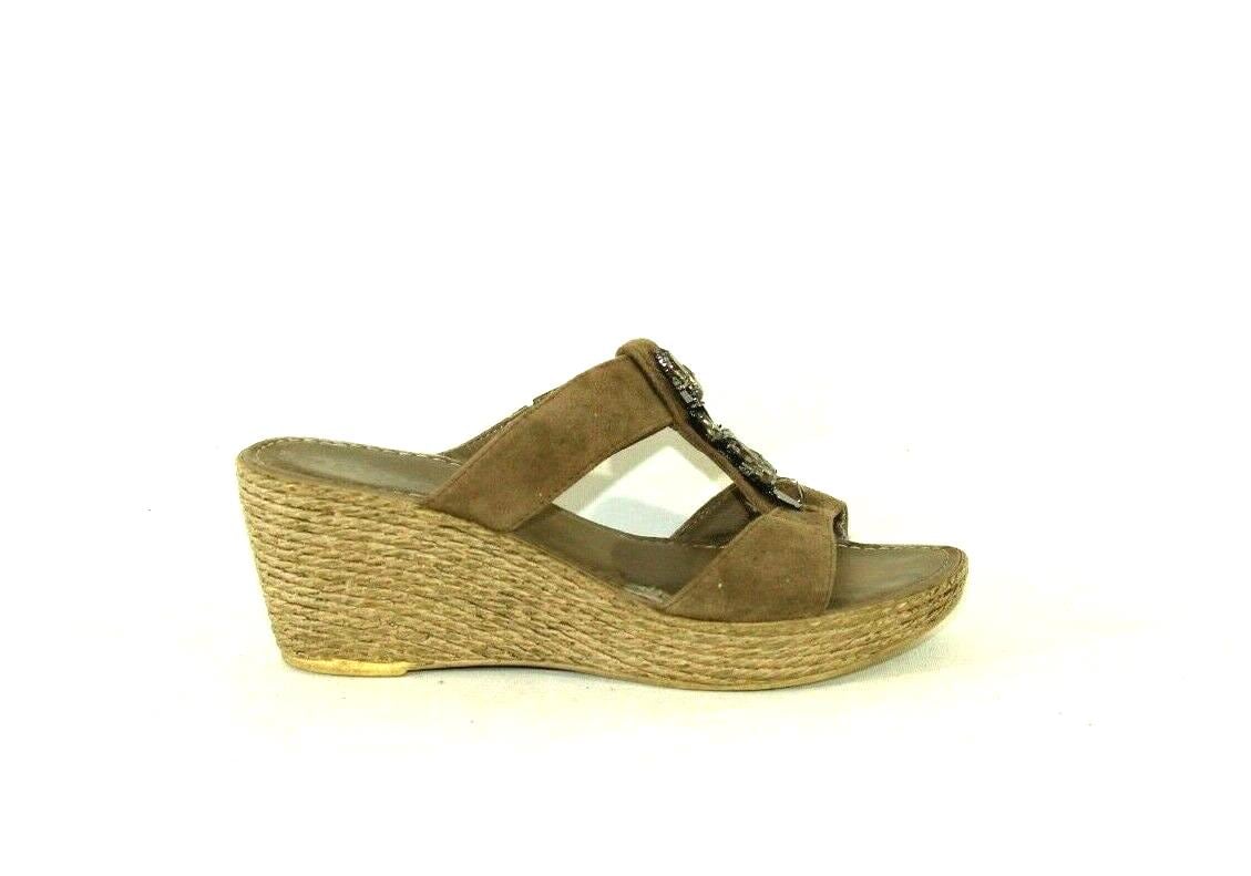 Vintage Damen Braun Wildleder Tamaris Offene Zehen Riemen Mitte Ferse Mules Sandalen Größe 3/36 von neringasvintageshop