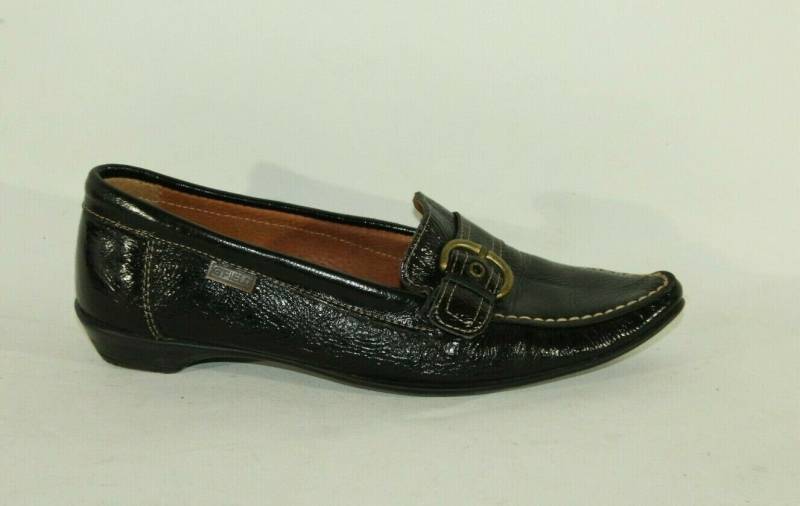 Vintage Damen Schwarz Braun Patient Leder Greenfeld Slip Auf Spitz Schuhe Größe 5/38 von neringasvintageshop