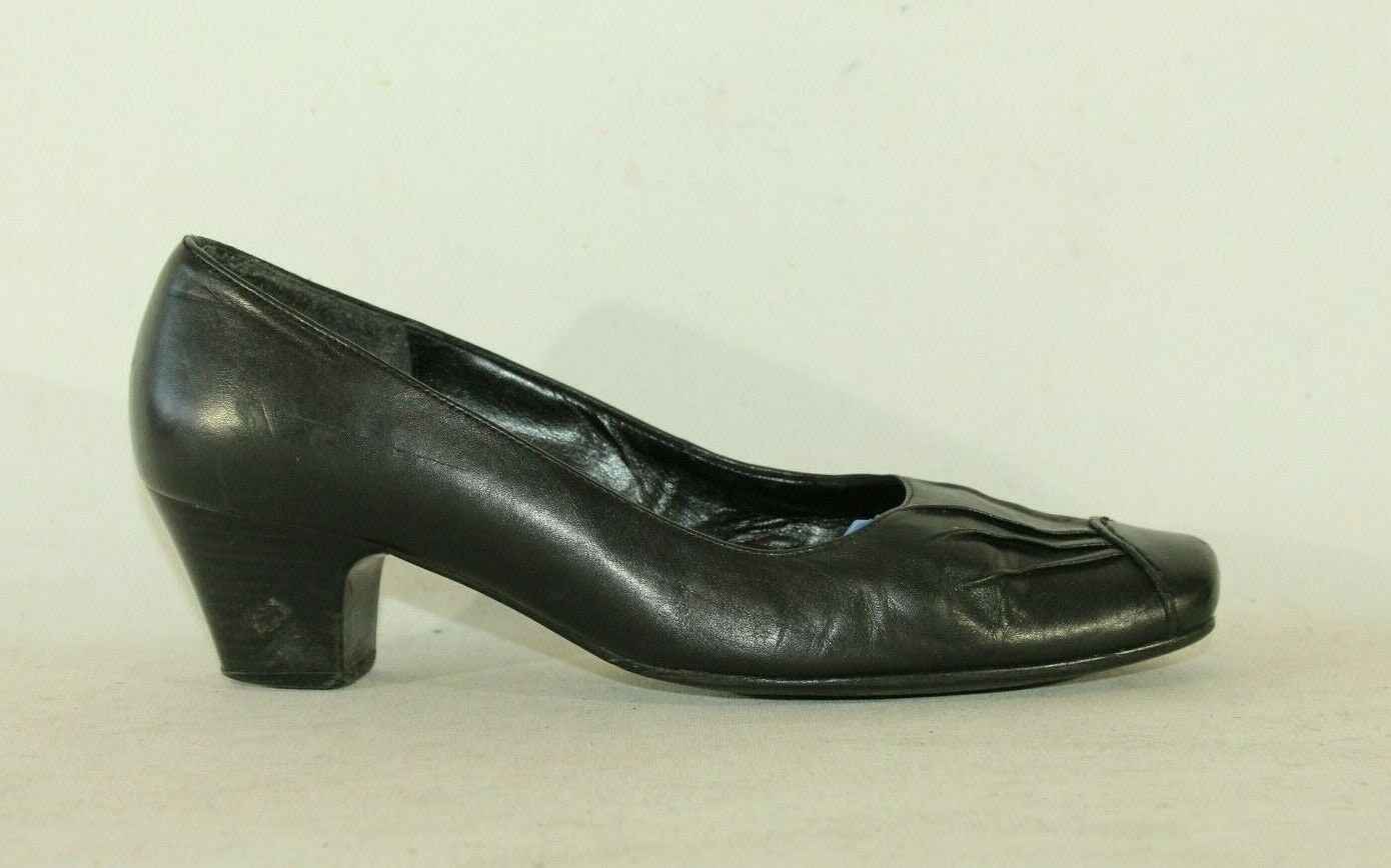Vintage Damen Schwarz Leder Gabor Slip On Faltenplatz Lässig Mid Heel Schuhe 6, 5/40 von neringasvintageshop