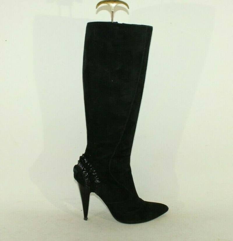 Vintage Damen Schwarz Wildleder Giancarlo Proli Zip Pointed High Heel Mid Calf Casual Stiefel Sz 3 /36 von neringasvintageshop