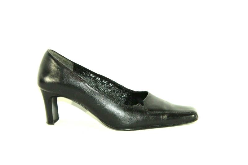 Vintage Damen Schwarzes Leder Marco Slip On Party Casual Hofschuhe Mid Heel Schuhe Sz 4/37 von neringasvintageshop
