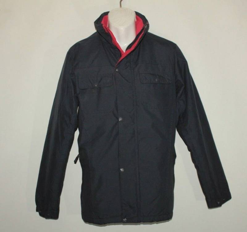 Vintage Dark Blue Polyester Zedernholz Zip Hip Länge Lässig Winter Frühling Jacke Größe M von neringasvintageshop