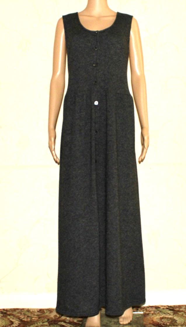 Vintage Graue Wolle Green House Button Langes Chiffon Ärmelloses Stretch Kleid Xl von neringasvintageshop