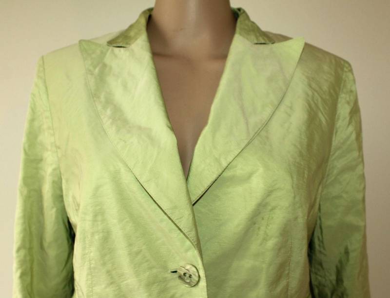 Vintage Hellgrün Knitter Stoff Swing Knopf Ausgestattet Casual Top Jacke Blazer 14/42 von neringasvintageshop