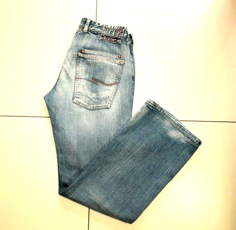 Vintage Herren Blue Denim Jack Jones Button Straight Leg Distressed Jeans W 32 L von neringasvintageshop