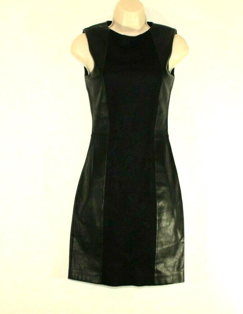 Vintage Schwarz Look Leder & Schnürsenkel Mango Zip Ausgestattet Bodycon Clubwear Kleid Größe Xs, L 31 von neringasvintageshop