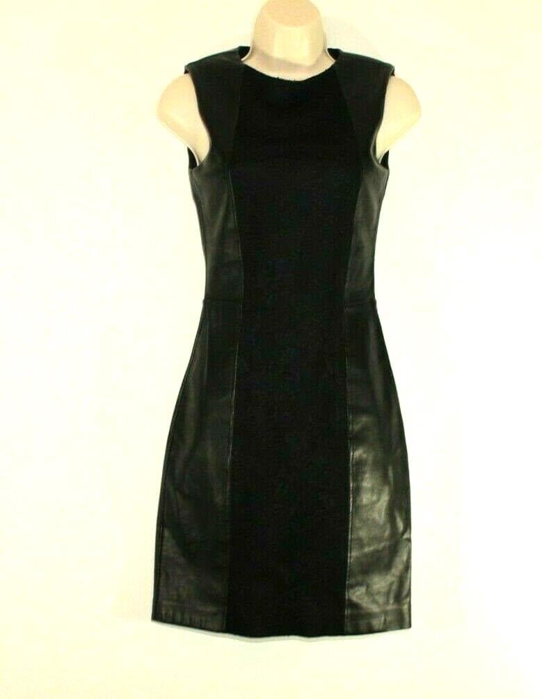 Vintage Schwarz Look Leder & Schnürsenkel Mango Zip Ausgestattet Bodycon Clubwear Kleid Größe Xs, L 31 von neringasvintageshop
