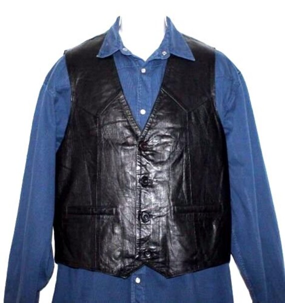 Vintage Superb Schwarz Leder Knopf Biker Cowboy Western Weste Freizeitweste Größe S von neringasvintageshop