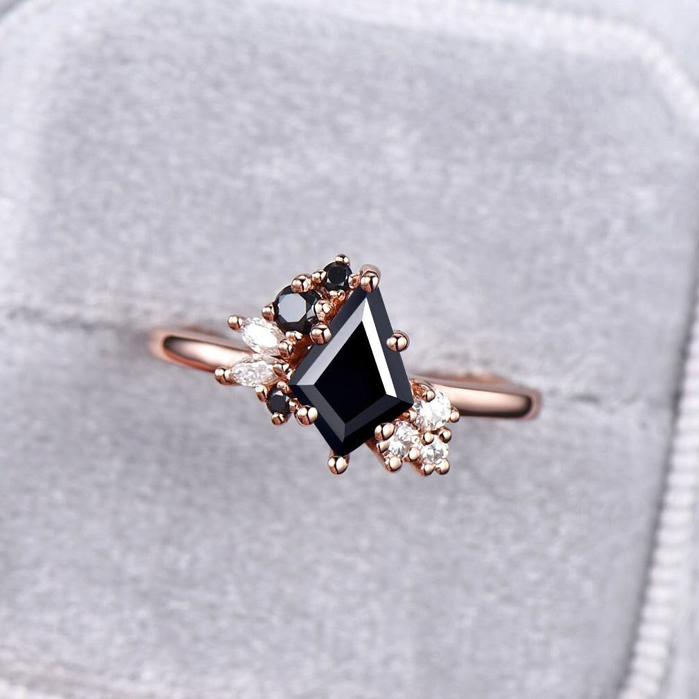 Schwarzer Onyx Verlobungsring Rosegold Ring Vintage Art Deco Cluster Moissanit Schwarzer Spinellring Für Frauen von nestwork