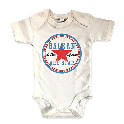 net-shirts Organic Baby Body aus Bio-Baumwolle mit Balkan Allstars Aufdruck Balkan Apparel Jugo BossStrampler, Größe 0-3 Monate, Natur von net-shirts