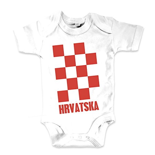 net-shirts Organic Baby Body aus Bio-Baumwolle mit Hrvatska Crosses Aufdruck Fußball Fan WM EM Strampler, Größe 0-3 Monate, Weiß von net-shirts