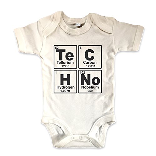 net-shirts Organic Baby Body aus Bio-Baumwolle mit Techno Aufdruck Strampler Electro Minimal Trance Chemie Periodensystem Periodic System Chemische Elemente, Größe 3-6 Monate, Natur von net-shirts