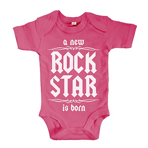 net-shirts Organic Baby Body mit A New Rock Star is Born Aufdruck Rock n Roll Heavy Metal Strampler Babybekleidung aus Bio-Baumwolle mit Zertifikat, Größe 3-6 Monate, pink von net-shirts