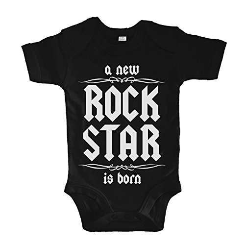 net-shirts Organic Baby Body mit A New Rock Star is Born Aufdruck Rock n Roll Heavy Metal Strampler Babybekleidung aus Bio-Baumwolle mit Zertifikat, Größe 6-12 Monate, Schwarz von net-shirts