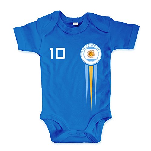 net-shirts Organic Baby Body mit Argentinien Argentina Trikot Aufdruck Fußball Fan WM EM Strampler - Spielernummer wählbar, Größe 03-06 Monate-Spielernummer 10 von net-shirts