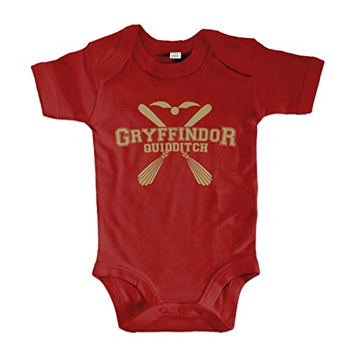 net-shirts Organic Baby Body mit Gryffindor Quidditch Aufdruck Spruch Motiv süß Cute Strampler aus Bio-Baumwolle Inspired by Harry Potter, Größe 12-18 Monate, rot von net-shirts