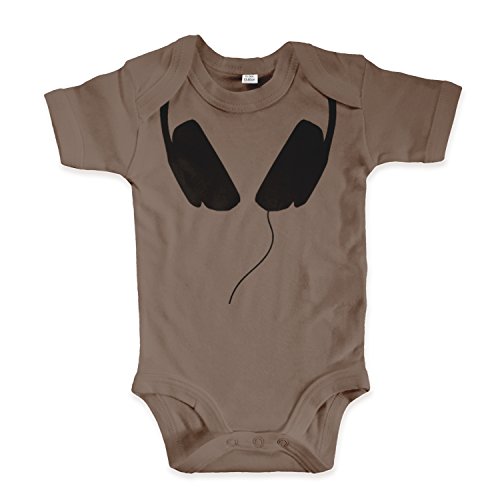 net-shirts Organic Baby Body mit Headphones Kopfhörer Aufdruck Spruch lustig Strampler Babybekleidung aus Bio-Baumwolle mit Zertifikat, Größe 3-6 Monate, Mokka von net-shirts