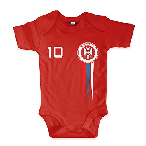 net-shirts Organic Baby Body mit Srbija Serbien Serbia Trikot Aufdruck Fußball Fan WM EM Strampler - Spielernummer wählbar, Größe 00-03 Monate-Spielernummer 04 von net-shirts