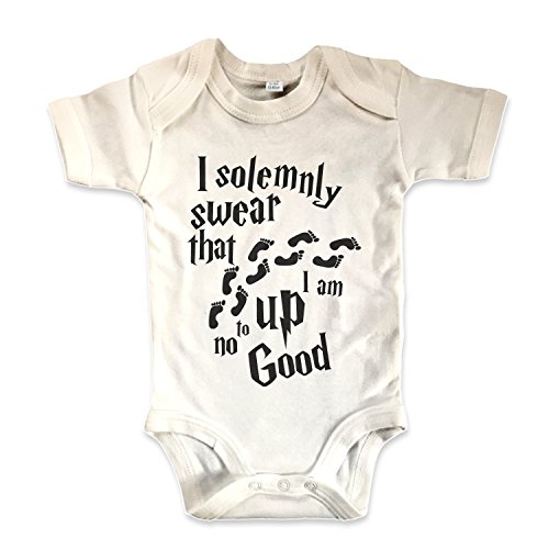 net-shirts Organic Baby Body mit Up to no Good Aufdruck Spruch lustig Strampler Babybekleidung aus Bio-Baumwolle mit Zertifikat Inspired by Harry Potter, Größe 12-18 Monate, Natur von net-shirts