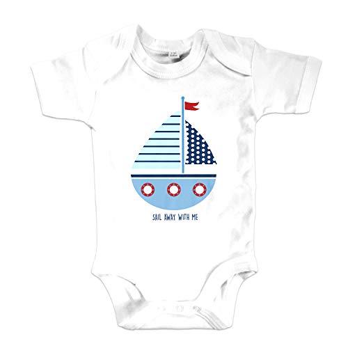 net-shirts Organic Baby Body mit süßem Sail Away with me Aufdruck Spruch Motiv Anchor süßem Boot süß Cute Strampler aus Bio-Baumwolle, Größe 3-6 Monate, Weiss von net-shirts