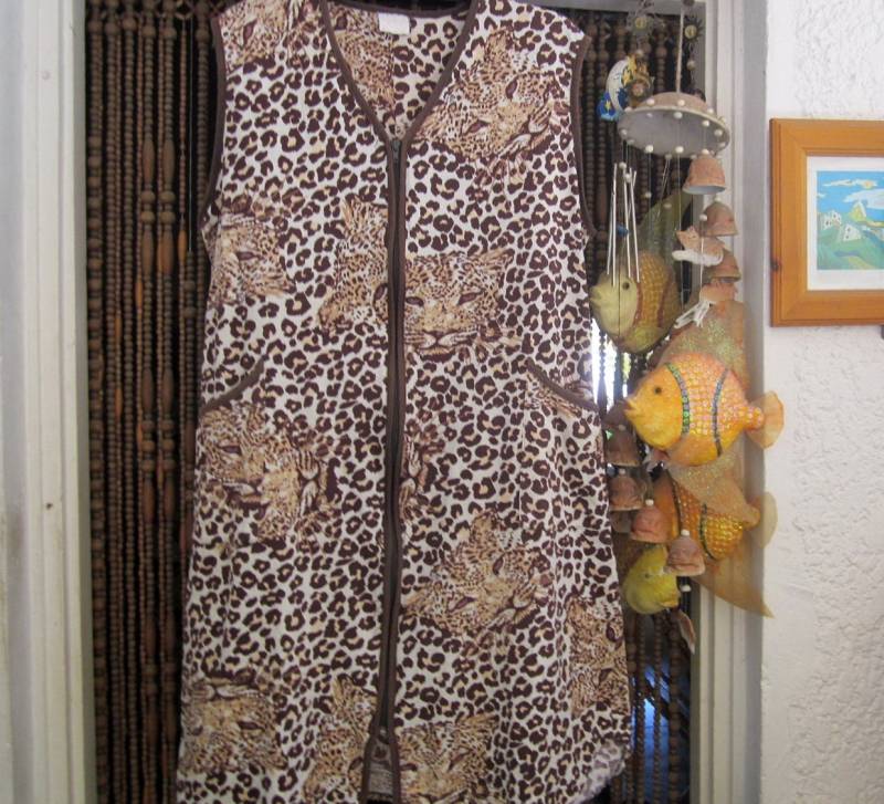 Boho Leopard Print Reißverschluss Vorne Knielanges Ärmelloses Kleid Mit Zwei Fronttaschen, Large von netanela98