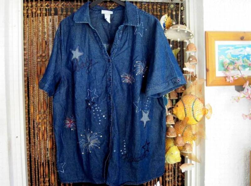 Handgemachte Vintage Jeans Tunika Mit Patches Und Applikationen - Größe 5x von netanela98