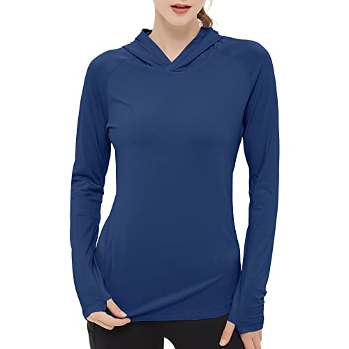 NETDRAW Damen Ultraweicher Bambus Hoodie UPF 50+ Sonnenschutz Langarm Leicht LSF Outdoor Angeln Wandern Shirt, Pacific Blue, Small von netdraw
