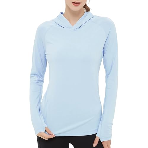 netdraw Damen Ultraweicher Bambus Hoodie UPF 50+ Sonnenschutz Langarm Leicht LSF Outdoor Angeln Wandern Shirt, Hell, blau, M von netdraw