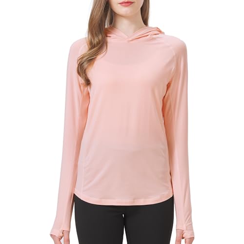 netdraw Damen Ultraweicher Bambusviskose-Hoodie UPF 50+ Sonnenschutz Langarmshirt, Helles Pink, Mittel von netdraw