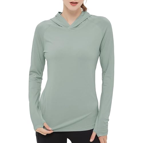 netdraw Damen Ultraweicher Bambusviskose-Hoodie UPF 50+ Sonnenschutz Langarmshirt, Salbei, Mittel von netdraw