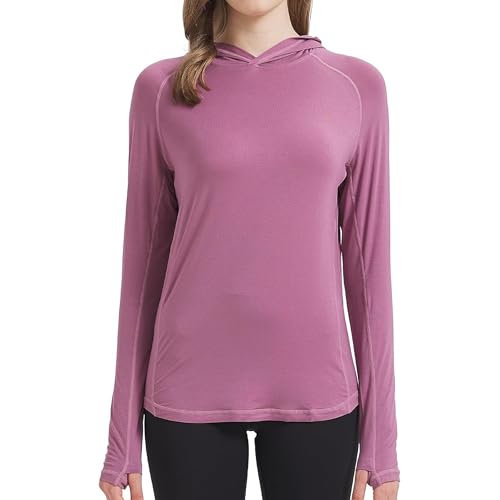netdraw Ultraweicher Damen-Kapuzenpullover aus Bambusviskose, LSF 50+, Sonnenschutz-Langarmshirt, Malvenfarben, XL von netdraw