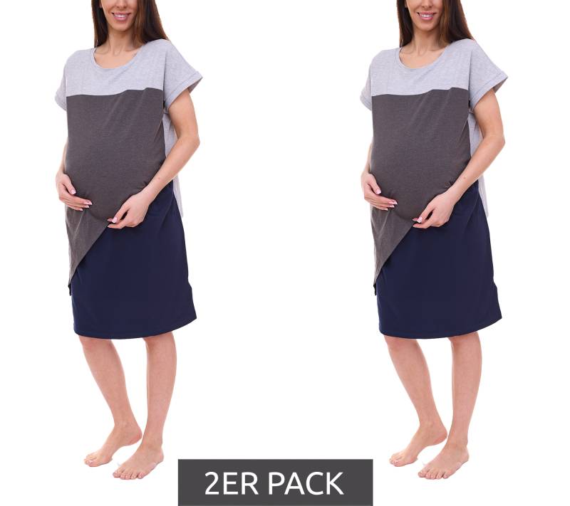 2er Pack neun 9 Monate Damen Umstands-Kleid asymetrisches Schwangerschafts-Kleid 32879759 Grau/Blau von neun 9 monate