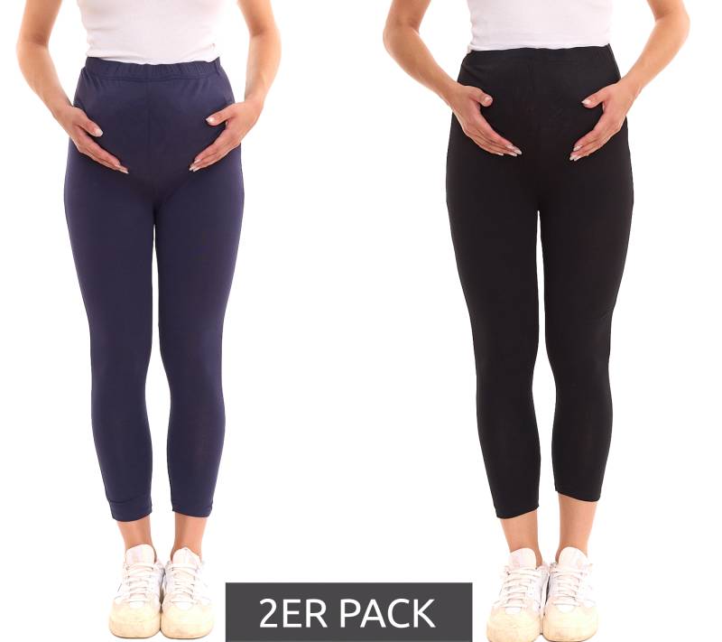 2er Pack neun 9 monate Damen Umstands-Leggings bequeme Schwangerschafts-Hose Umstandsmode 258541 Schwarz/Navy von neun 9 monate