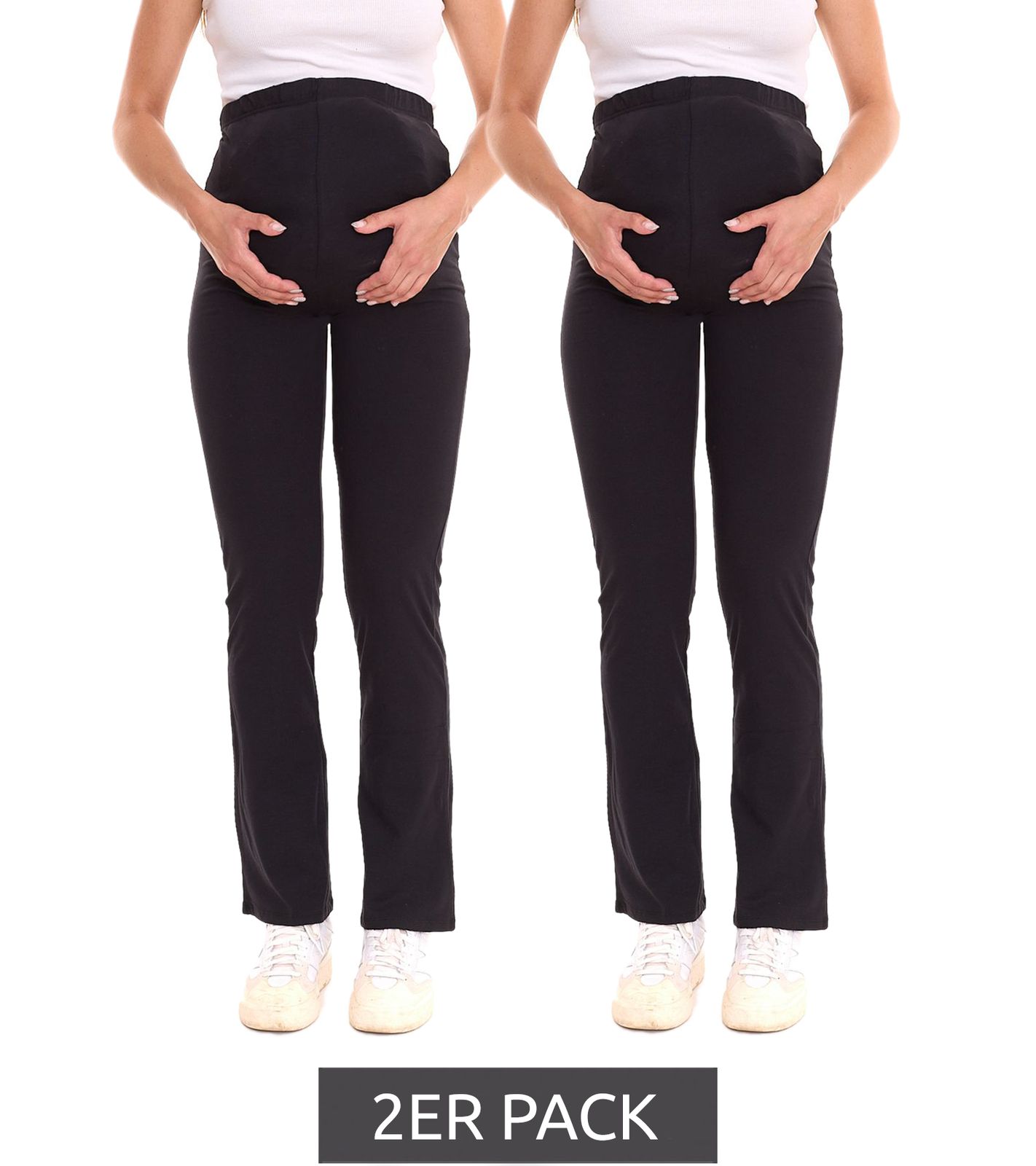 2er Pack neun 9 monate Damen Umstands-Leggings bequeme Schwangerschafts-Hose im Sparpack Umstandsmode 73414137 Schwarz von neun 9 monate