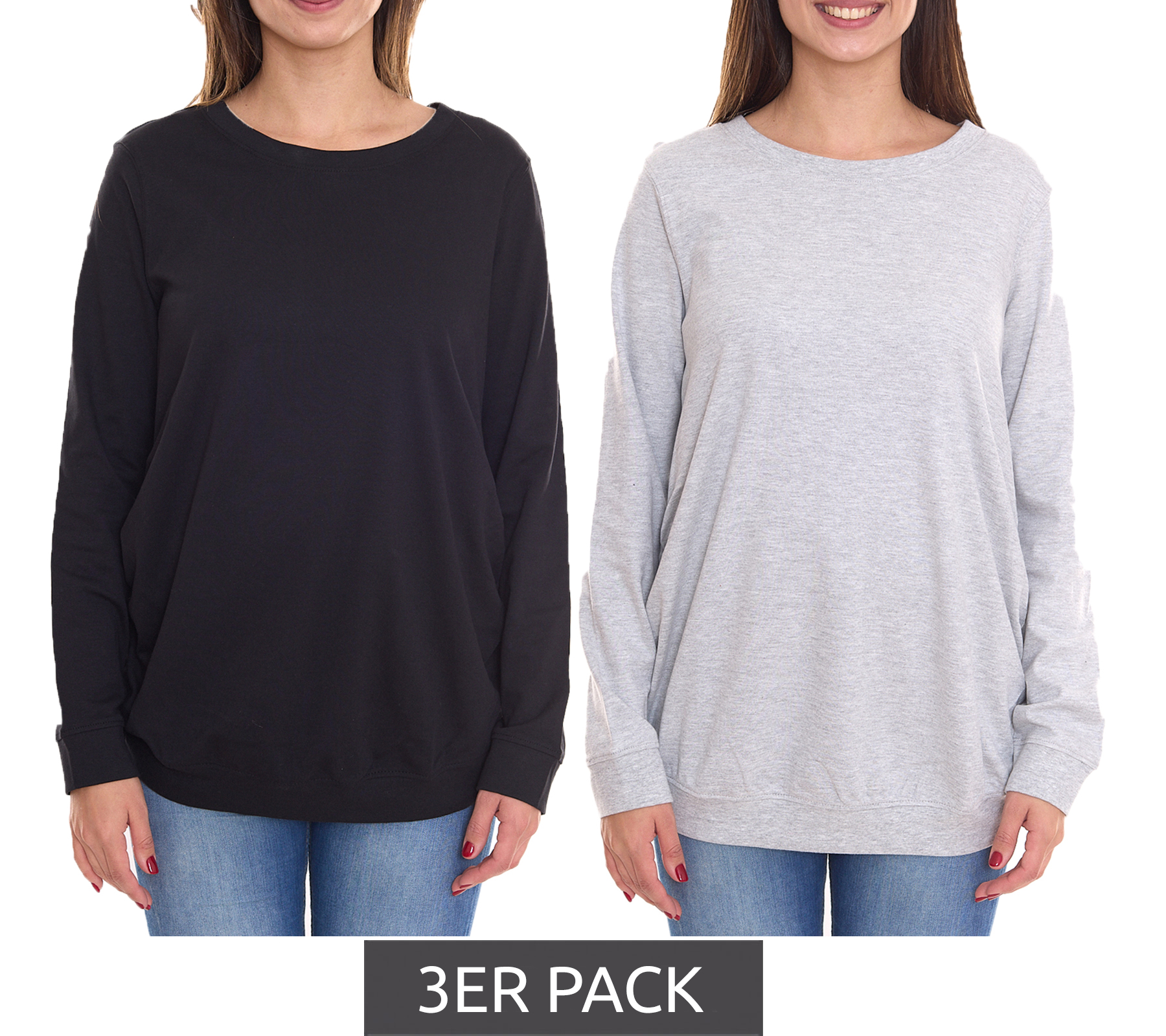 3er Sparpack neun 9 monate Damen schlichtes Schwangerschafts-Shirt Umstands-Mode Grau oder Schwarz von neun 9 monate