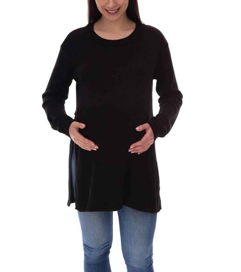 neun 9 monate Damen Schwangerschafts-Pullover mit großem Schlitz Strick-Pullover Umstands-Mode 46551556 Schwarz von neun 9 monate