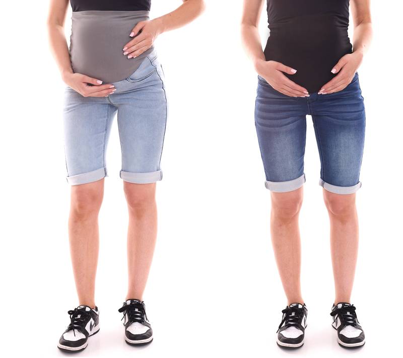 neun 9 monate Damen Sommer Umstands-Shorts bequeme Schwangerschafts-Shorts Sommer-Hose Blau/Grau oder Blau/Schwarz von neun 9 monate