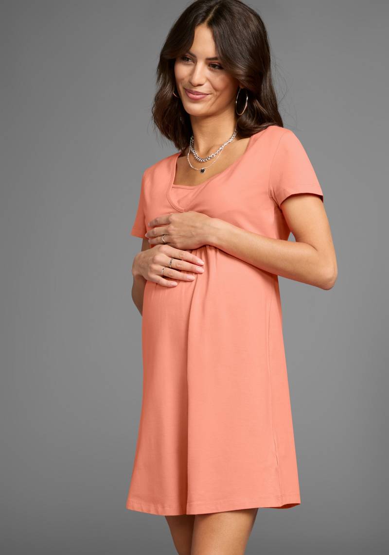 Neun Monate Umstandskleid "Kurzes Schwangerschafts-Jerseykleid, Minikleid" Auschnitt in Wickeloptik von neun monate