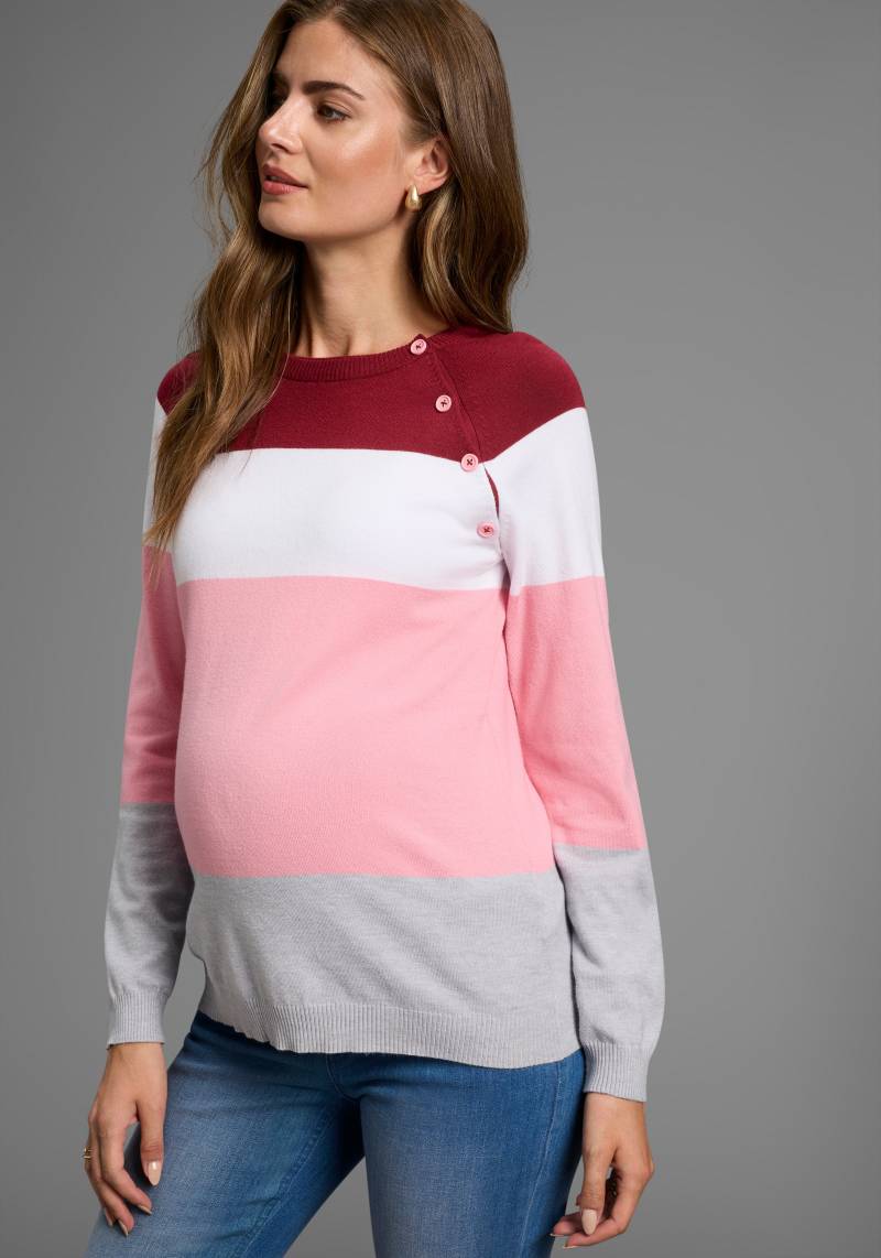 Neun Monate Strickpullover "Ringel-Pullover für Schwangerschaft und Stillzeit" Umstands-Pullover mit praktischer Öffnung von neun monate