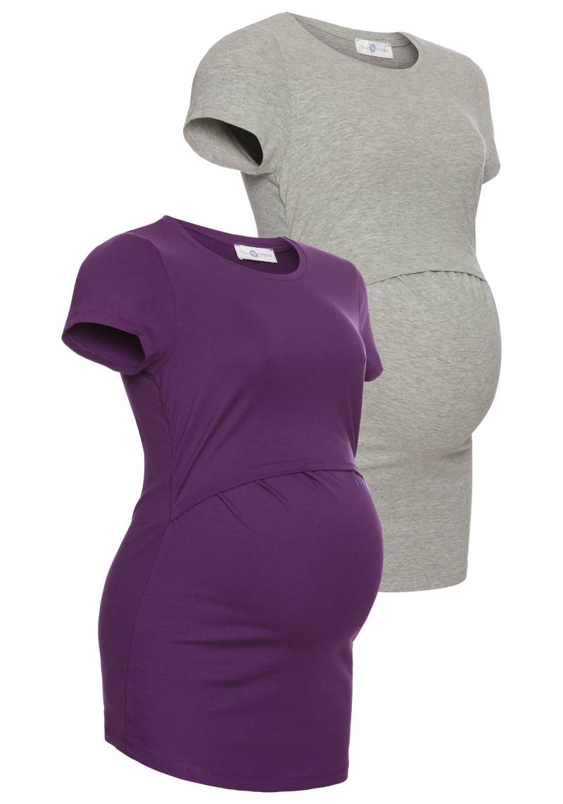 Neun Monate Umstandsshirt ", 2er Pack T-Shirts für Schwangerschaft und Stillzeit" Packung, 2 Stk. tlg. kurzärmelig, figurbetonte Passform, unifarben, Rundhalsausschnitt von neun monate