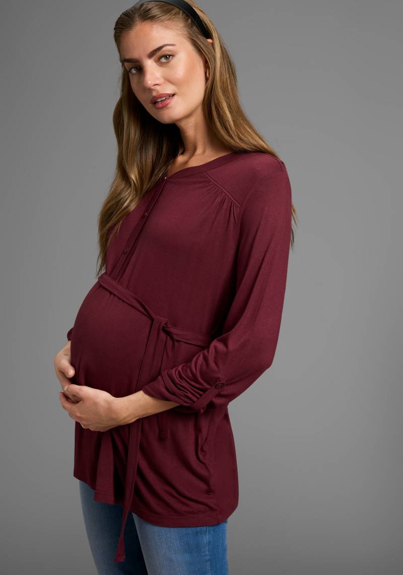 Neun Monate Umstandsshirt "Jersey-Bluse mit Bindegürtel", Viskose Umstands-Bluse praktisch für Schwangerschaft und danach von neun monate