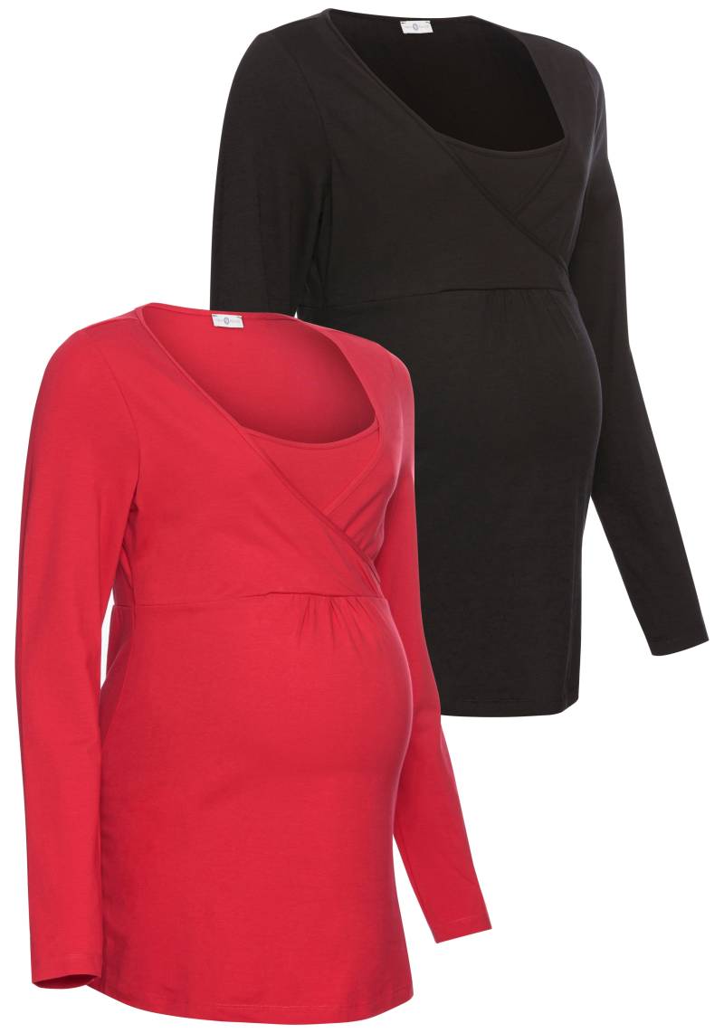 Neun Monate Umstandsshirt "2er Pack Shirts für Schwangerschaft und Stillzeit" Packung, 2, 2 Stk. tlg. Langarm, Basic-Schnitt, unifarben, V-Ausschnitt, aus Jerseystoff von neun monate