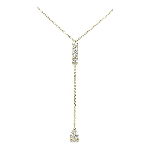 18K Gold Teardrop Anhänger Halskette Frauen | Glänzende Zirkonia Steine Halsband | Kette 42cm | 1.20g Gelbgold | Modeschmuck | Trendiges Geschenk | Weihnachtsgeschenk | von never say never