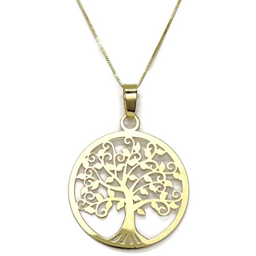 Kette und Anhänger Baum des Lebens aus 18-karätigem Gold | modische Halskette | Halskette 45 cm | Schmuck | 3,20 g Gelbgold | Geschenk für Damen Valentinstag Muttertag |, Gelbgold, Kein Edelstein von never say never