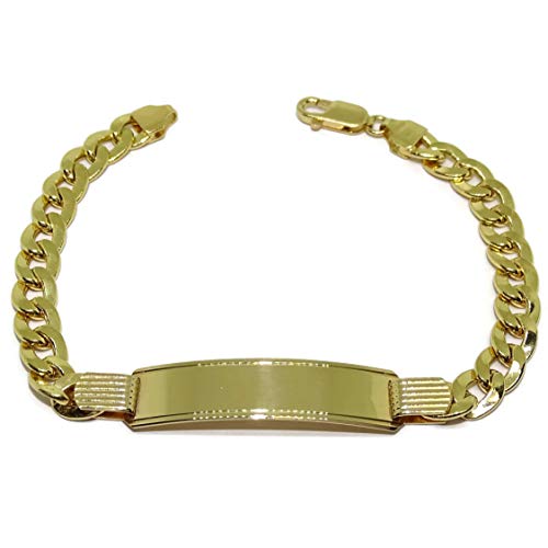 Klassisches 18k Gold Dog Tag Armband mit Goldplatte für Männer | Mode Armband kubanischer Stil Halskette 20,50cm | Edler Schmuck | 16.45gr Gelbgold | Personalisierte Geschenk Geburtstag Hochzeit von never say never