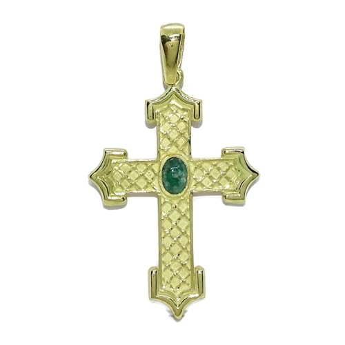 Never Say Never Kreuz aus mattem und glänzendem Gelbgold 18 kt mit einem natürlichen Smaragd in der Mitte, Cabochongröße 5 x 4. Ideal für Damen. 3,80 g 18-karätiges Gold, cm, Gold, Smaragd von never say never