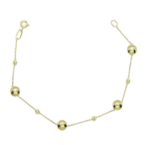 Never Say Never Damen-Armband mit Nuggets und Kugeln, komplett aus 18-karätigem Gelbgold, 18 cm lang, 2,15 g 18-karätiges Gold, 100 % Gold 18 Karat von never say never